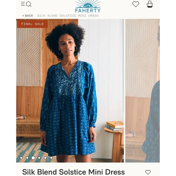 Faherty Solstice Mini Dress Sunburst Mix Print Silk Blend $298 XS New Boho Girli